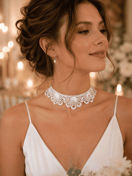 Sublimez votre féminité avec ce collier ras-de-cou en dentelle blanche ancienne 