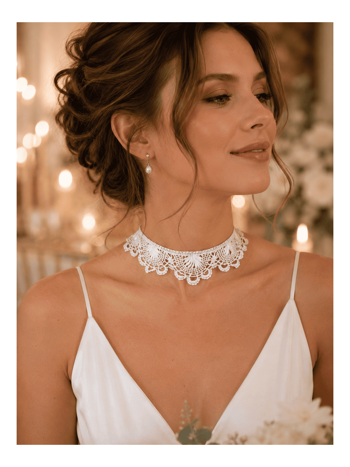 Sublimez votre féminité avec ce collier ras-de-cou en dentelle blanche ancienne 