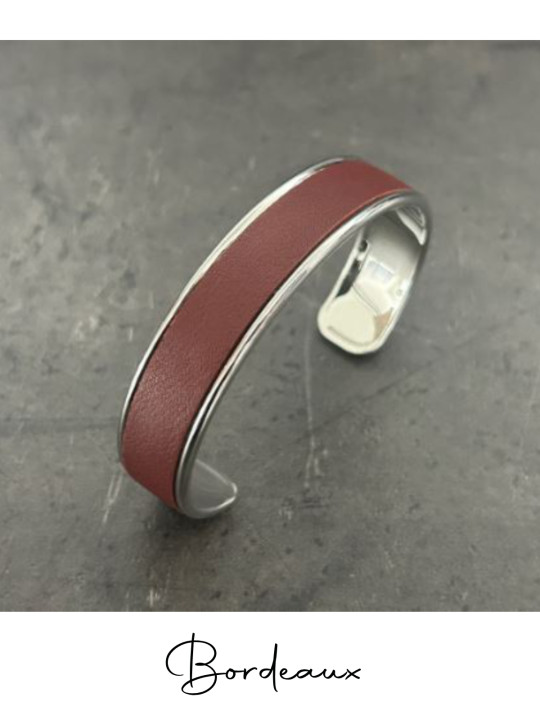 Bracelet manchette argent cuir - différentes couleurs