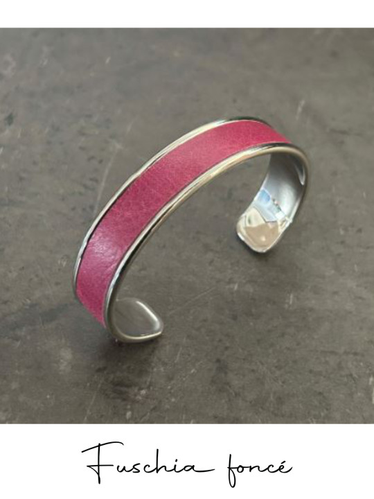 Bracelet manchette argent cuir - différentes couleurs