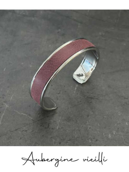Bracelet manchette argent cuir - différentes couleurs