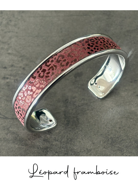 Bracelet manchette argent cuir - différentes couleurs