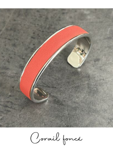 Bracelet manchette argent cuir - différentes couleurs