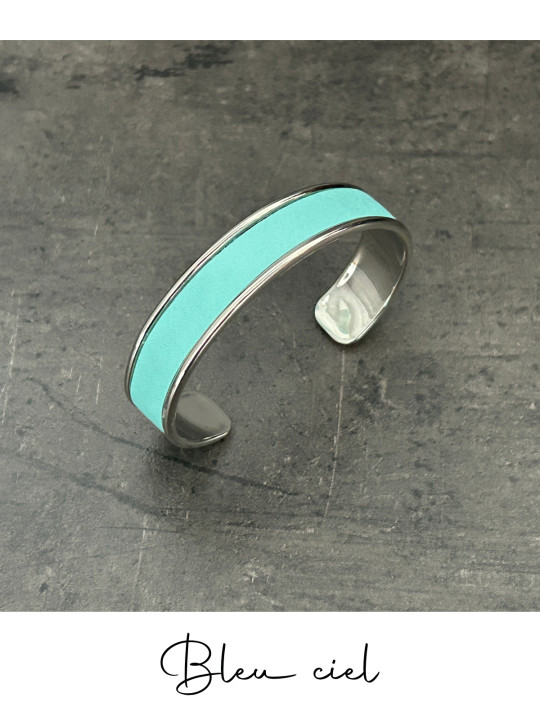 Bracelet manchette argent cuir - différentes couleurs