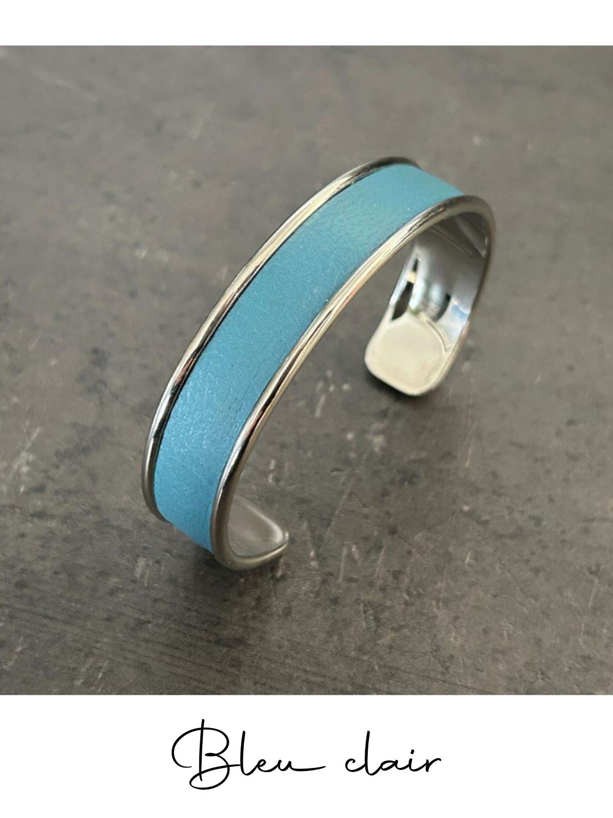 Bracelet manchette argent cuir - différentes couleurs