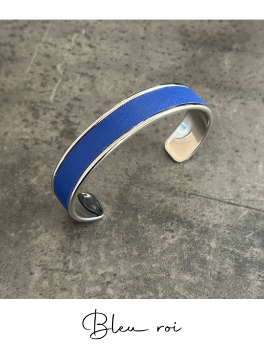 Bracelet manchette argent cuir - différentes couleurs