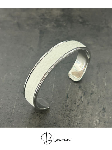 Bracelet manchette argent cuir - différentes couleurs