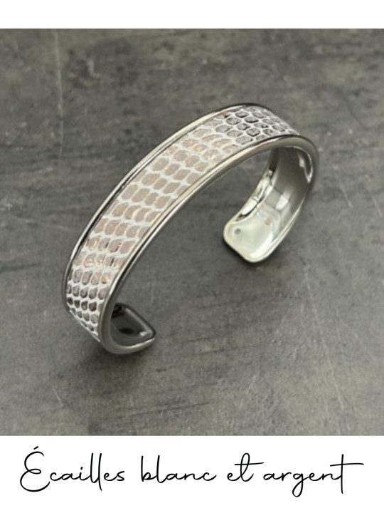 Bracelet manchette argent cuir - différentes couleurs