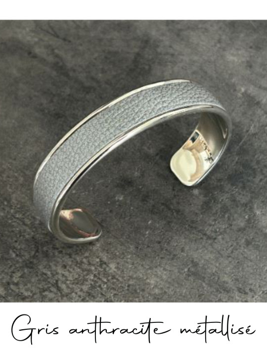 Bracelet manchette argent cuir - différentes couleurs