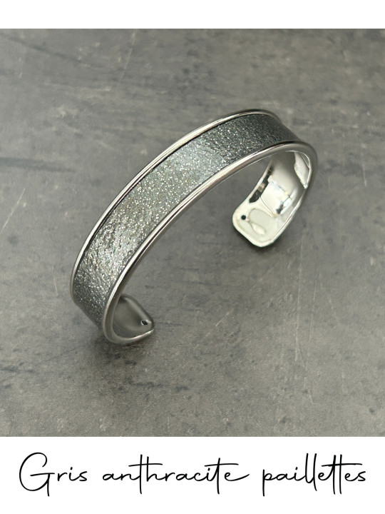 Bracelet manchette argent cuir - différentes couleurs