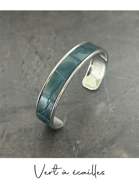 Bracelet manchette argent cuir - différentes couleurs
