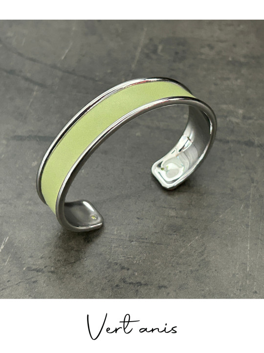 Bracelet manchette argent cuir - différentes couleurs