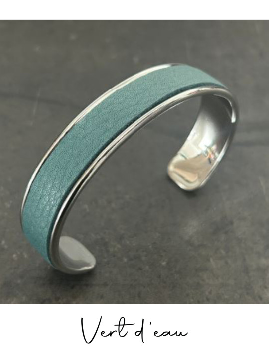 Bracelet manchette argent cuir - différentes couleurs