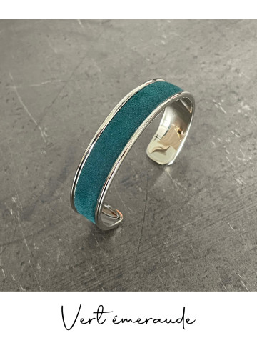 Bracelet manchette argent cuir - différentes couleurs