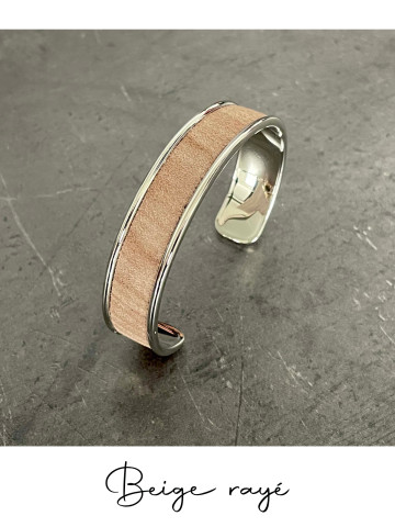 Bracelet manchette argent cuir - différentes couleurs