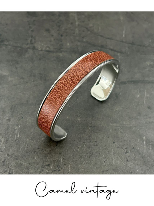Bracelet manchette argent cuir - différentes couleurs