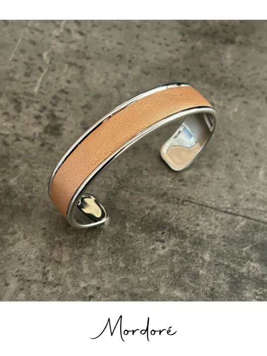Bracelet manchette argent cuir - différentes couleurs