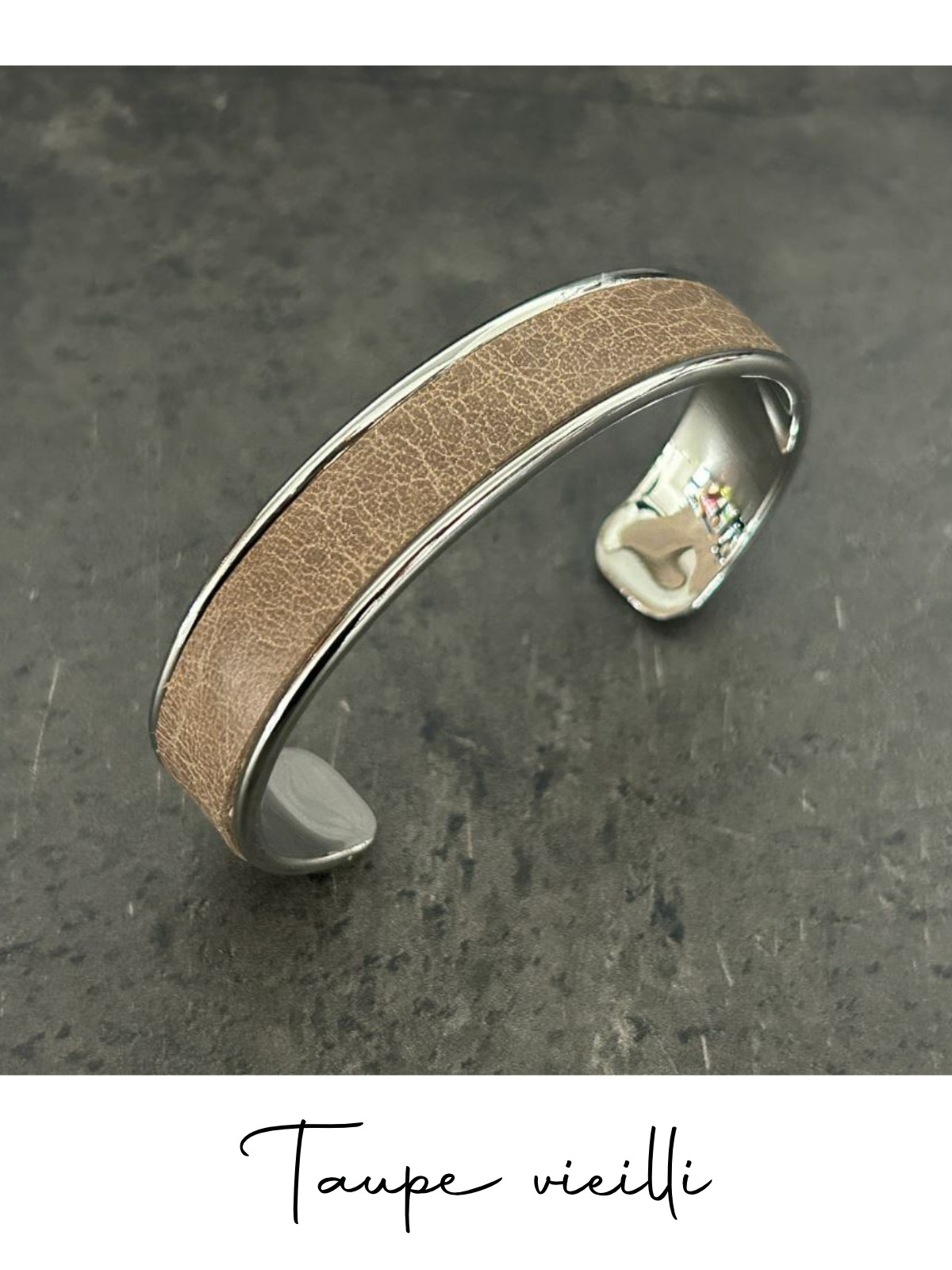 Bracelet manchette argent cuir - différentes couleurs