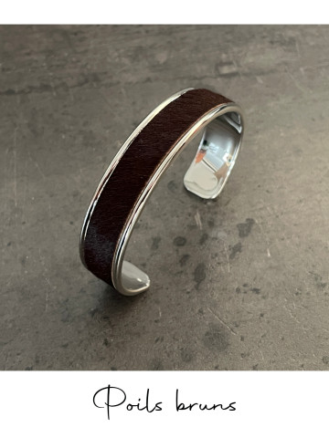 Bracelet manchette argent cuir - différentes couleurs