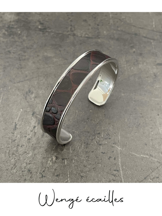 Bracelet manchette argent cuir - différentes couleurs