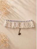 Collier Ras-de-Cou Dentelle Blanche et strass bleus Choker Romantique Femme