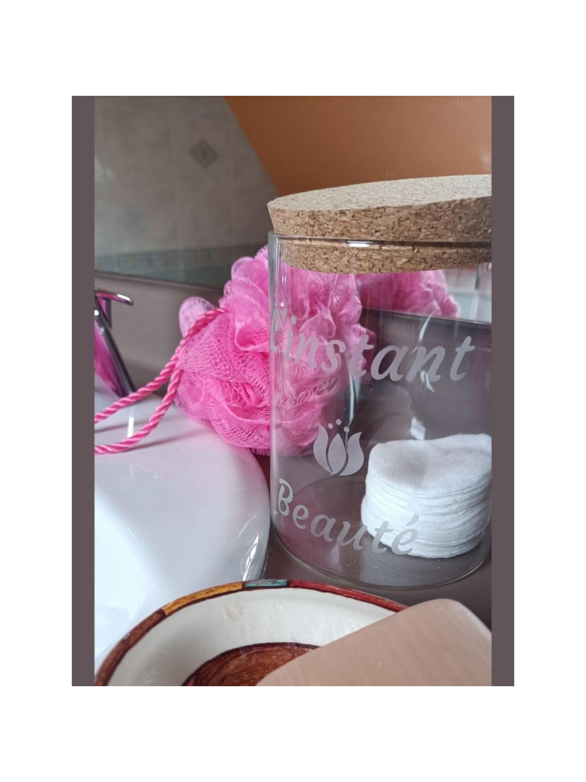 Bocal Verre Gravé "L'Instant Beauté" | Décoration Salle de Bain | 