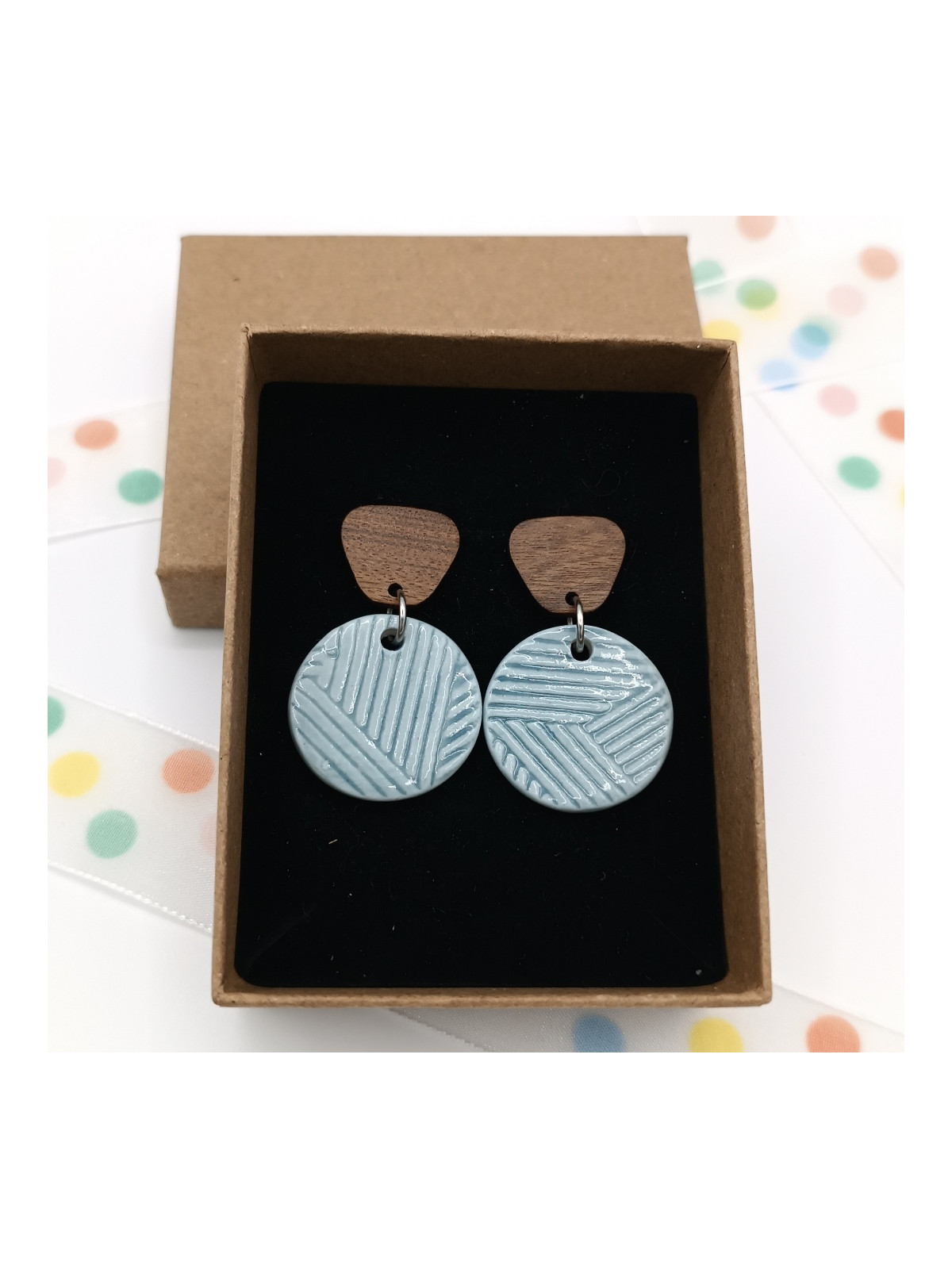 Boucles d'oreilles en céramique et bois