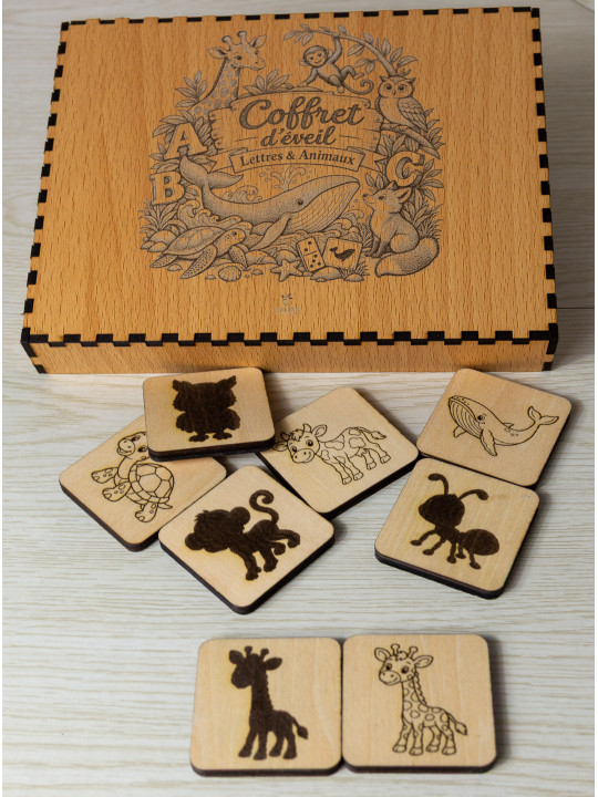 Coffret d’éveil en bois – Lettres & Animaux
