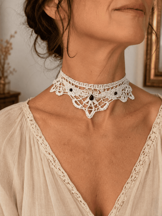 Collier en dentelle blanche vintage romantique et bohème chic