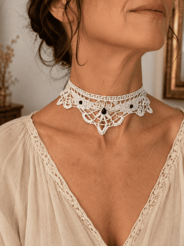 Collier en dentelle blanche vintage romantique et bohème chic