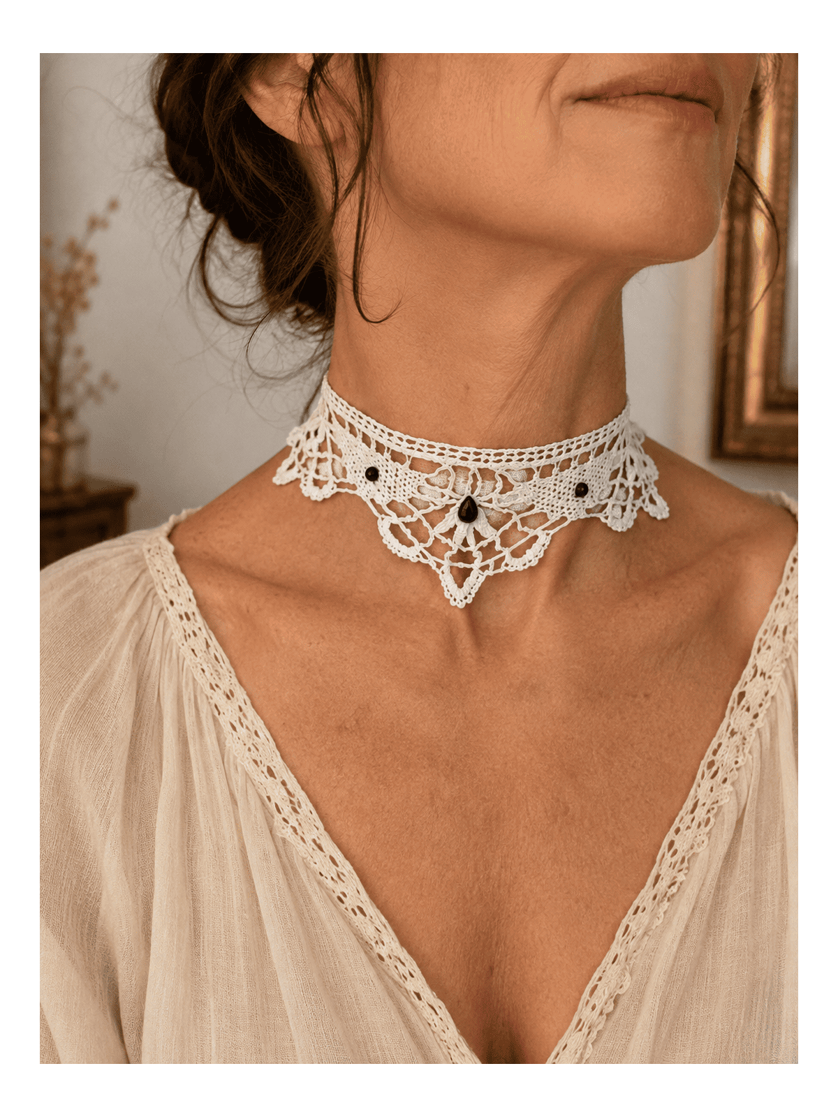 Collier en dentelle blanche vintage romantique et bohème chic