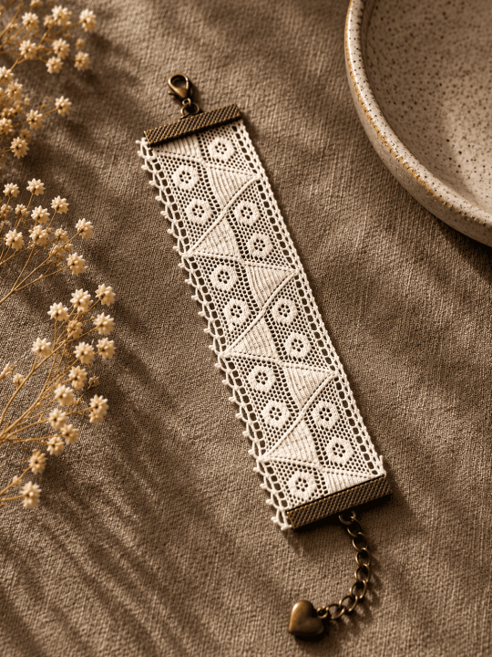 Bracelet manchette dentelle en dentelle écrue Vintage romantique et chic