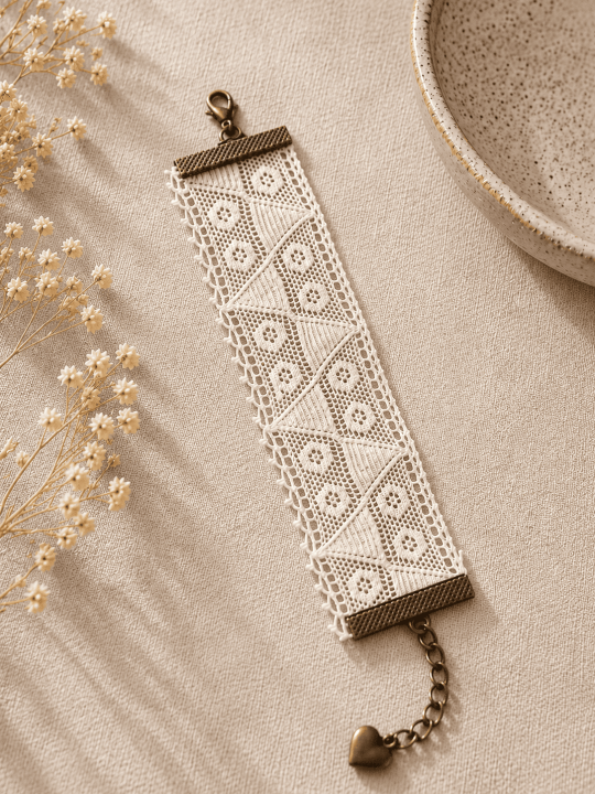 Bracelet manchette dentelle en dentelle écrue Vintage romantique et chic