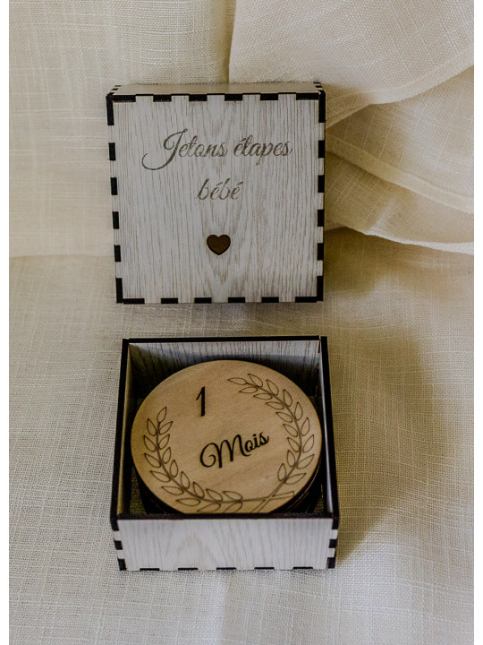 Coffret Jetons Étapes Bébé en Bois – 12 Mois | Avalenn Créations