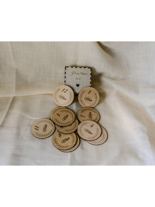 Coffret Jetons Étapes Bébé en Bois – 12 Mois | Avalenn Créations