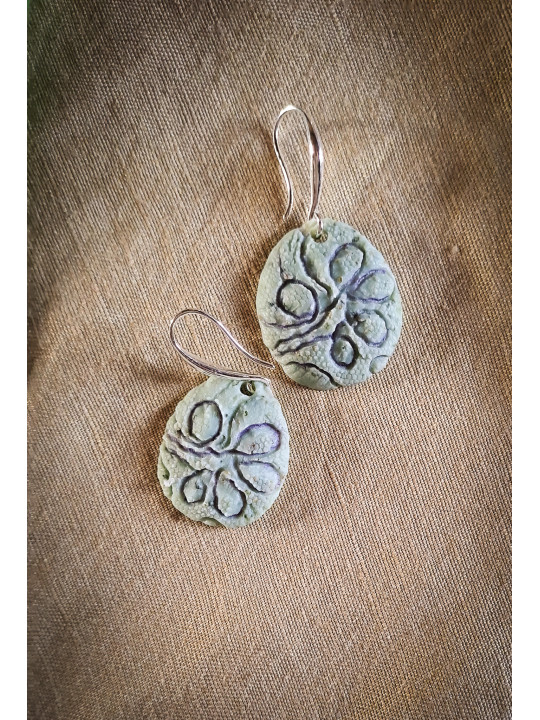 Parure bague et boucles d'oreilles en argile polymère – Bijou d'art pistache