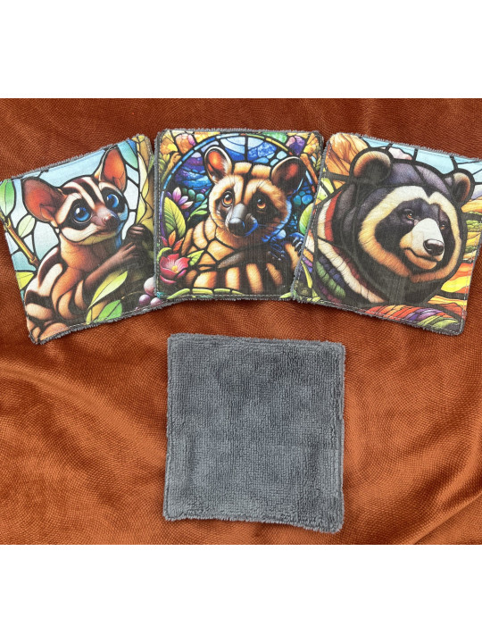 Lot de 4 lingettes lavables en coton et éponge bambou