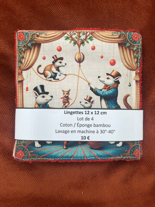 Lot de 4 lingettes lavables en coton et éponge bambou