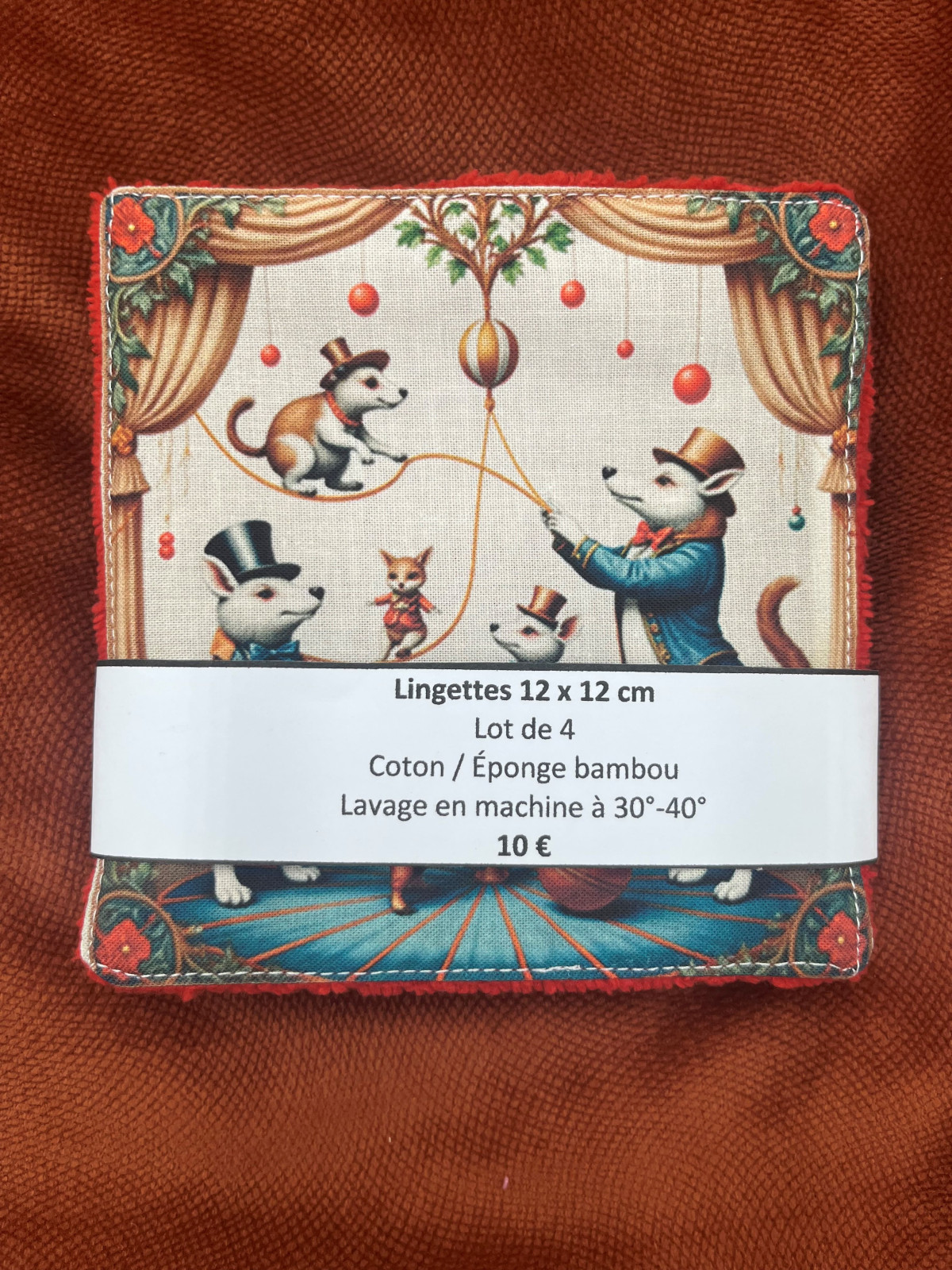 Lot de 4 lingettes lavables en coton et éponge bambou