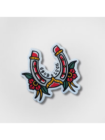 Patch Brodé Thermocollant – Fer à Cheval "Good Luck" Style Tatouage Traditionnel