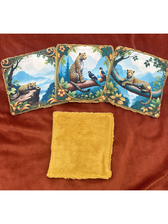 Lot de 4 lingettes lavables en coton et éponge bambou