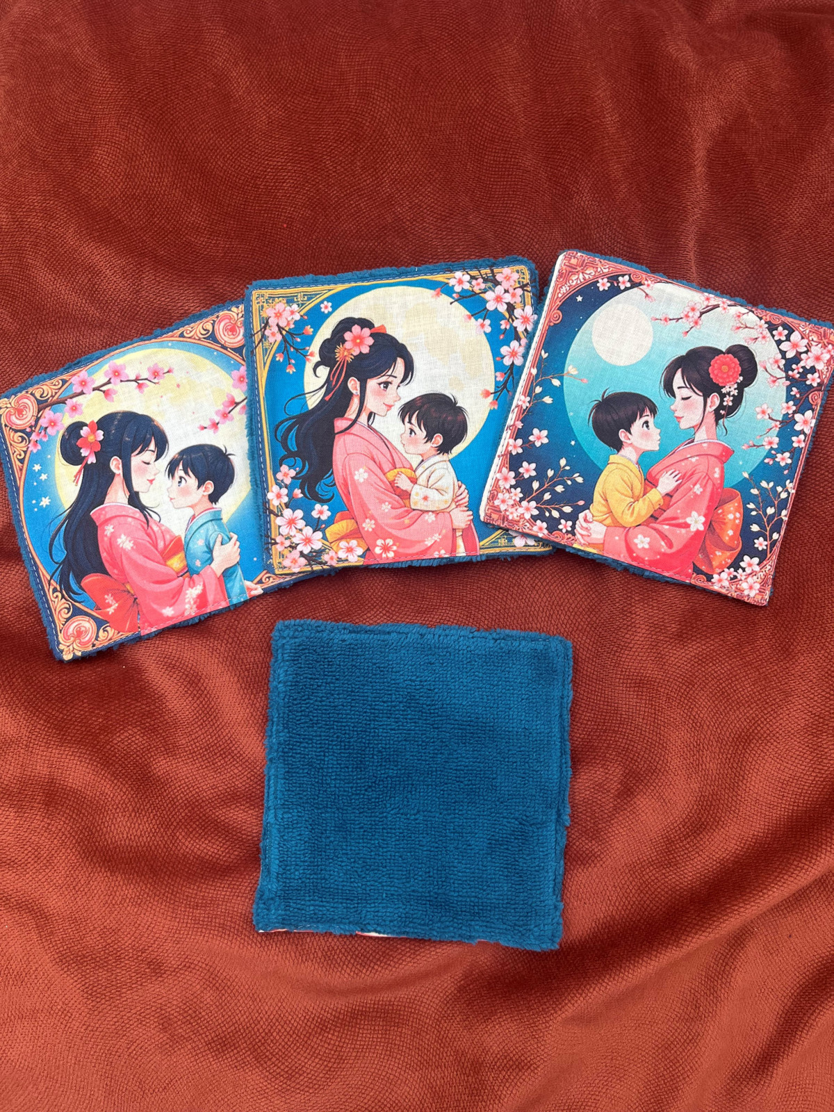 Lot de 4 lingettes lavables en coton et éponge bambou