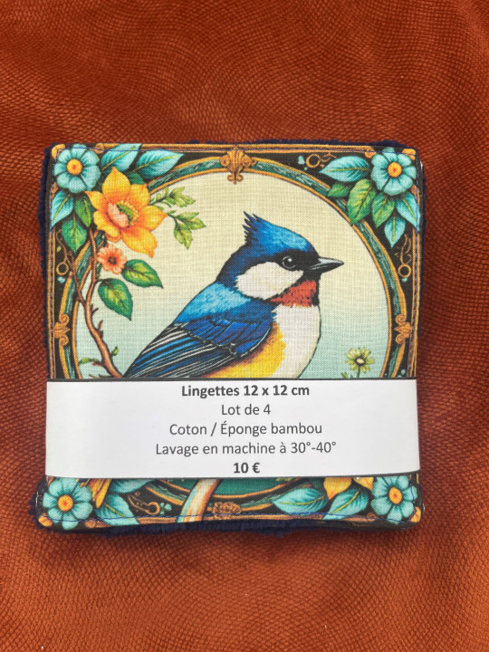 Lot de 4 lingettes lavables en coton et éponge bambou