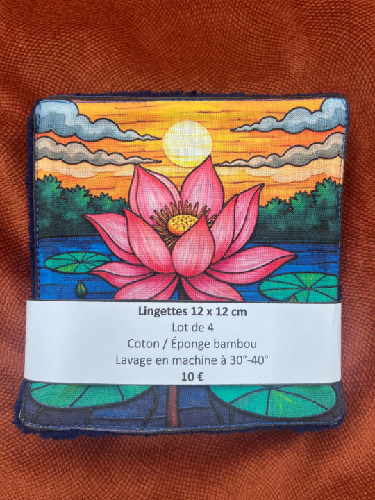 Lot de 4 lingettes lavables en coton et éponge bambou