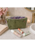 Grande trousse en velours côtelé vert