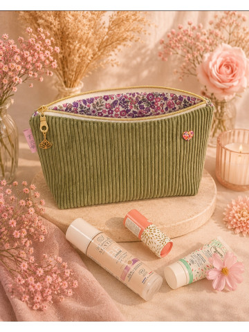 Grande trousse en velours côtelé vert