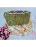 Grande trousse en velours côtelé vert