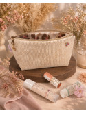 Grande trousse en velours côtelé beige lurex doré