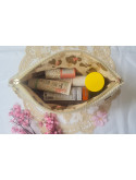 Grande trousse en velours côtelé beige lurex doré