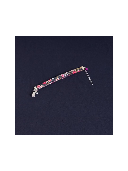 Bracelet en tissus - Fleurs rouges